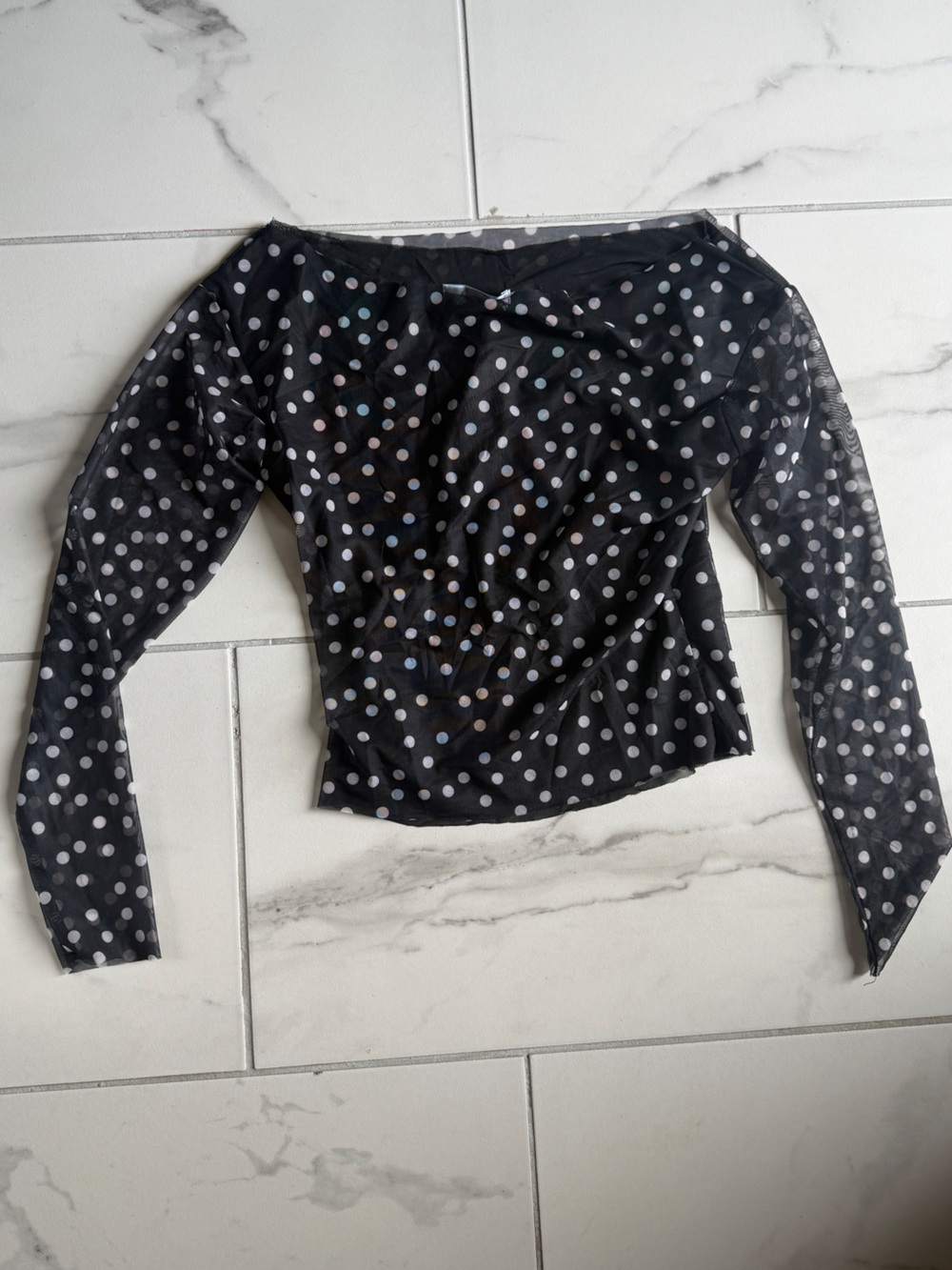 NWT - Rodeo Boutique Black Polka Dot Sheer Long Sleeve Top